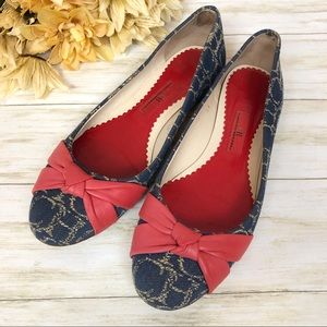 Carolina Herrera Denim Logo Flats Slip Ons Bow